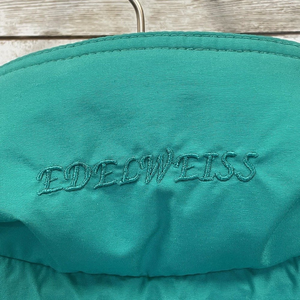 Vintage 90's Edelweiss Womens L Ski Vest Green Nordic Embroidery Quilted Lining - Picture 11 of 12